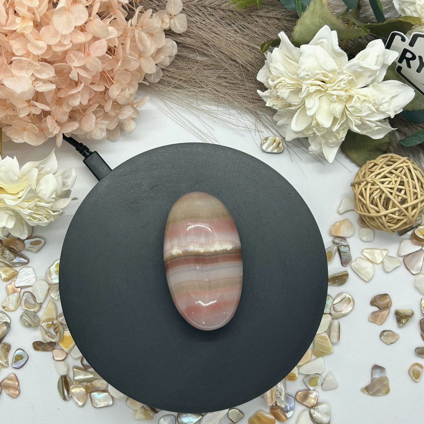 Pink Banded Onyx Palm Stone