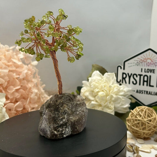 Peridot Chip Tree & Raw Amethyst Base