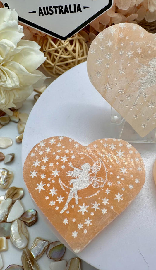 Peach Selenite Heart Charging Plate