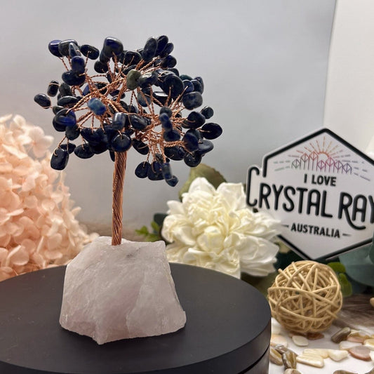 Lapis Lazuli Chip Tree & Raw Rose Quartz Base