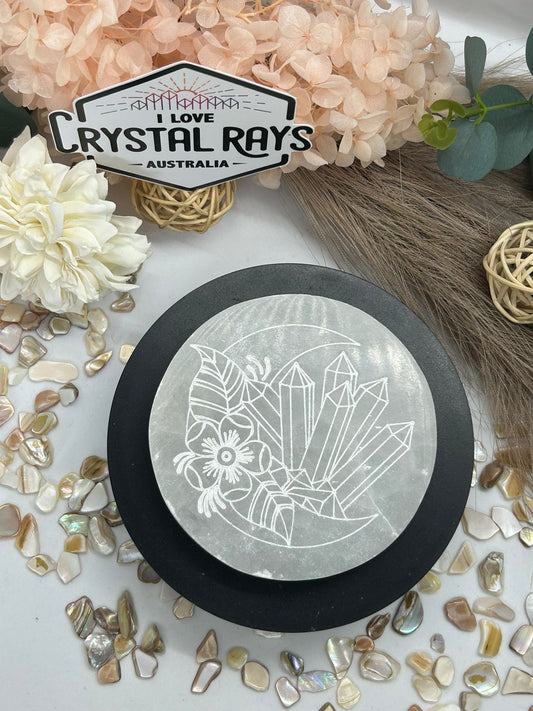 Selenite Charging Plate – Moon & Crystal Design