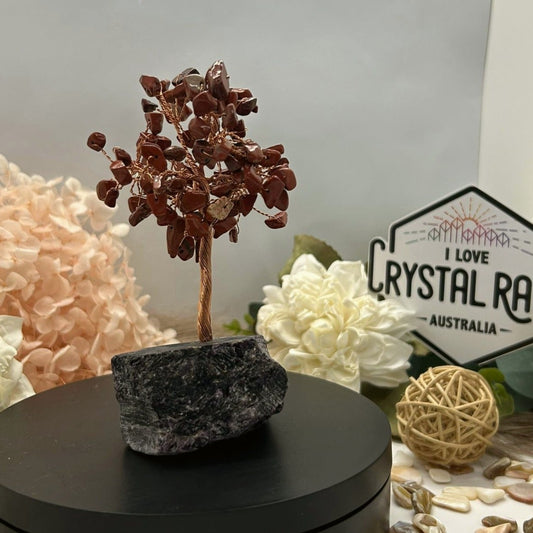 Red Jasper Chip Tree & Raw Lepidolite Base