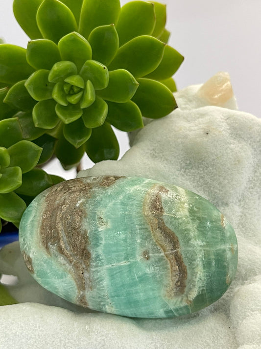 Blue Aragonite Palm Stone — A Grade