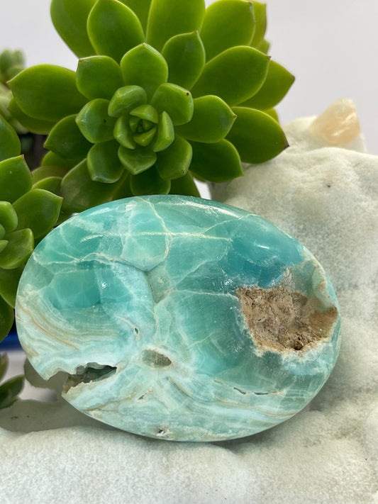 Blue Aragonite Palm Stone — A Grade