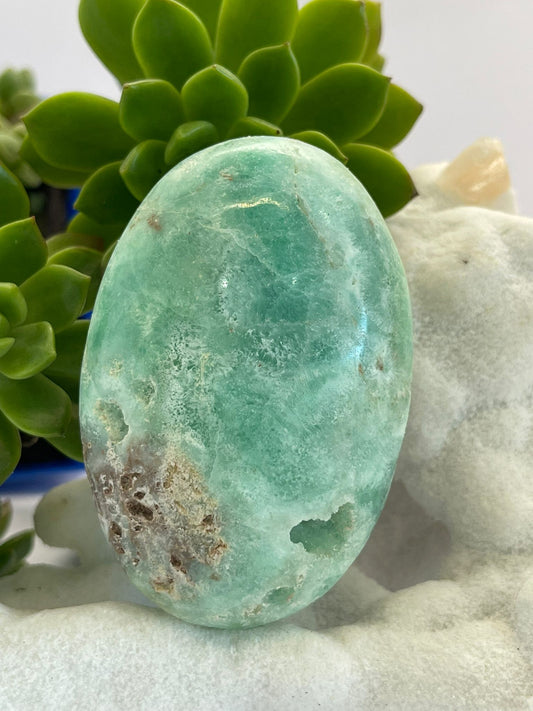 Blue Aragonite Palm Stone — A Grade