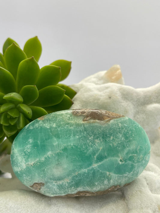 Blue Aragonite Palm Stone — A Grade