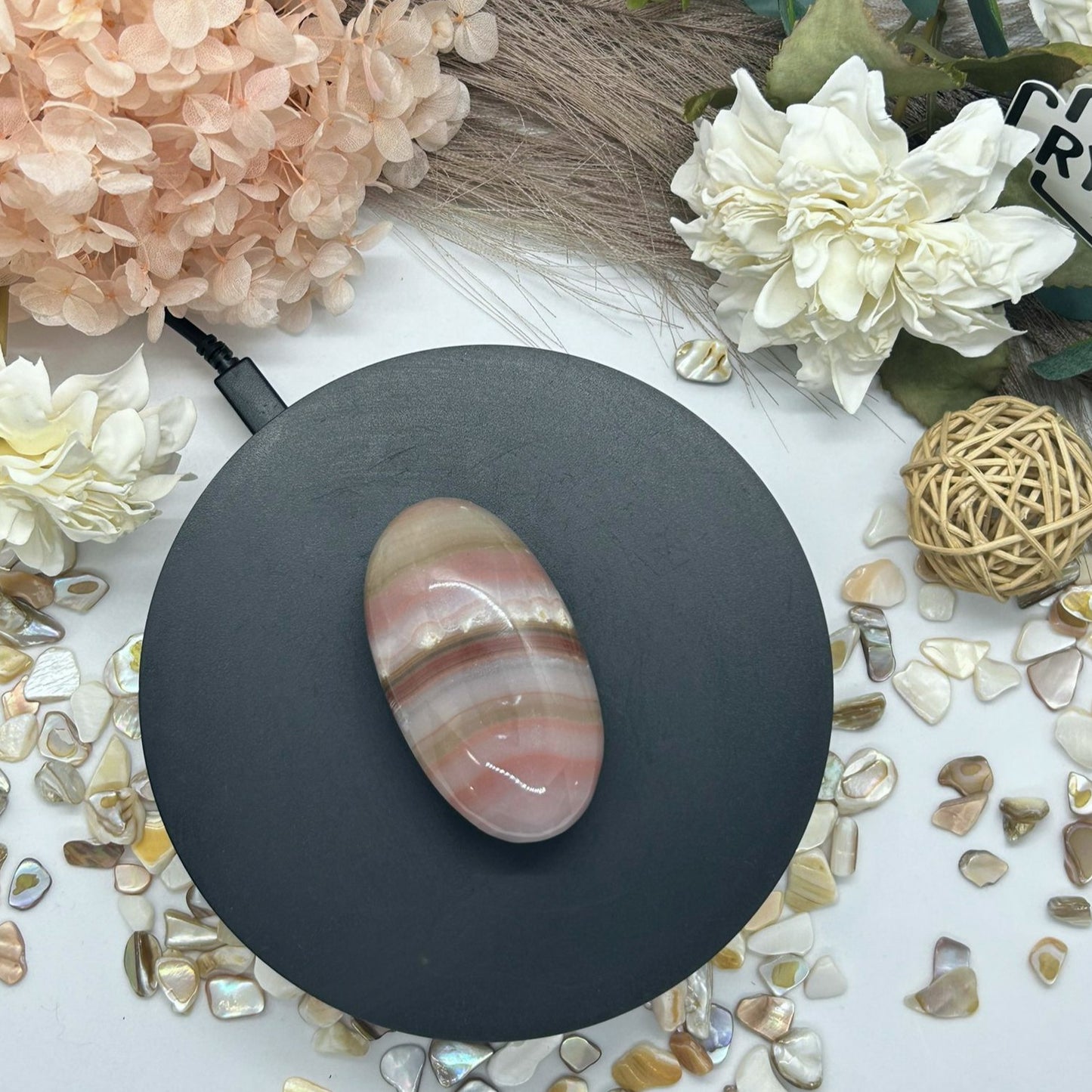 Pink Banded Onyx Palm Stone