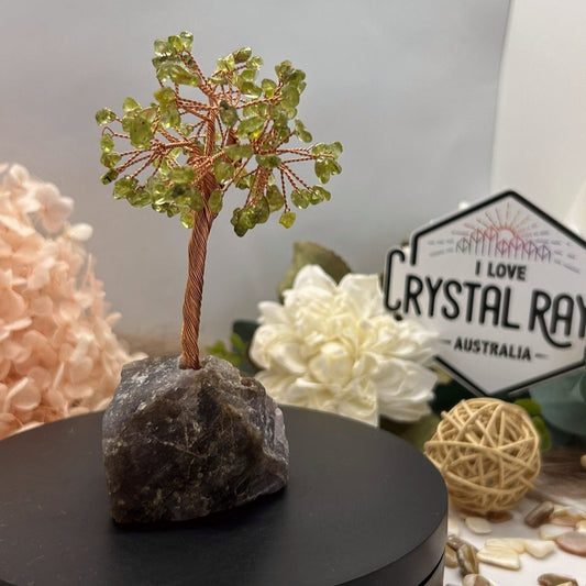 Peridot Chip Tree & Raw Amethyst Base