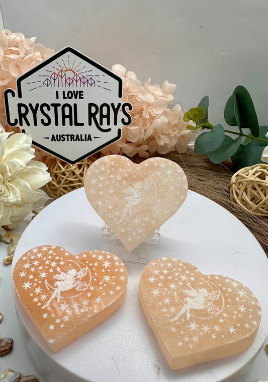 Peach Selenite Heart Charging Plate