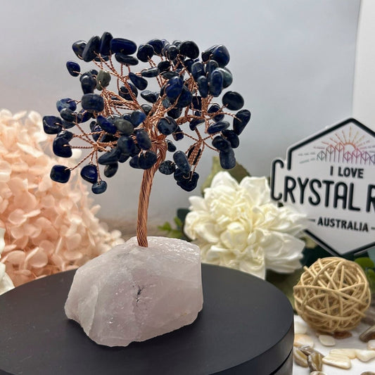 Lapis Lazuli Chip Tree & Raw Rose Quartz Base