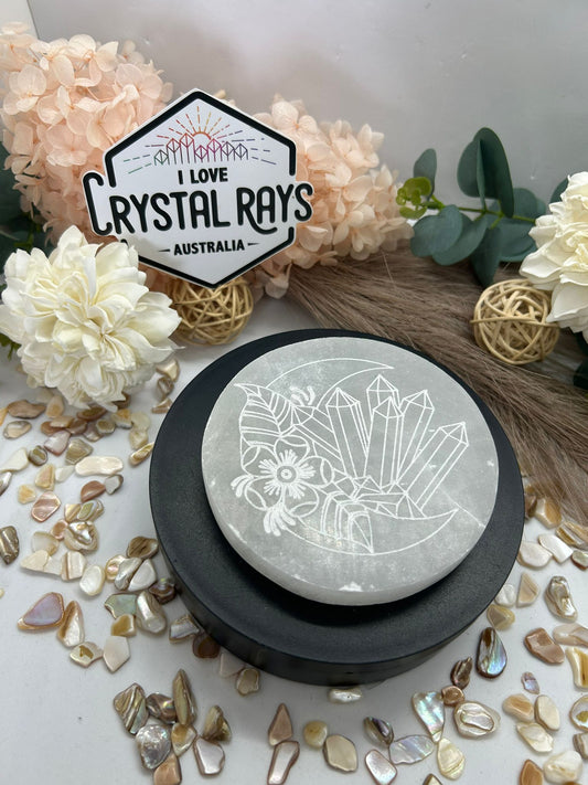 Selenite Charging Plate – Moon & Crystal Design