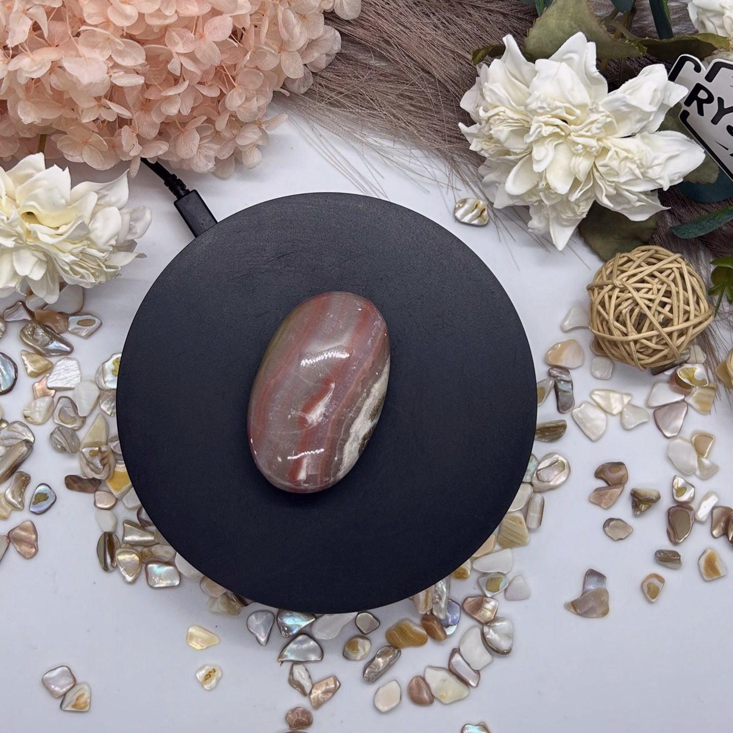 Pink Banded Onyx Palm Stone