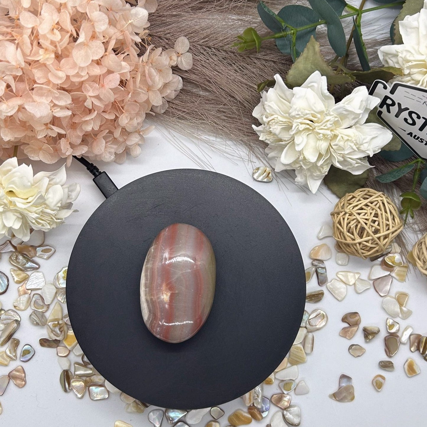 Pink Banded Onyx Palm Stone