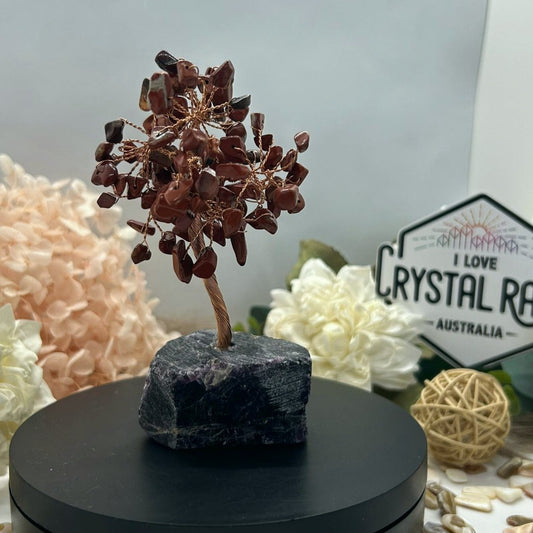 Red Jasper Chip Tree & Raw Lepidolite Base