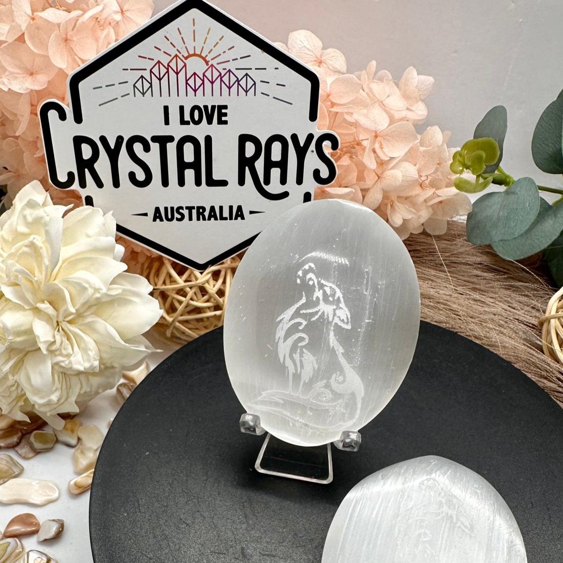 Selenite Palm Stone with Engraving
