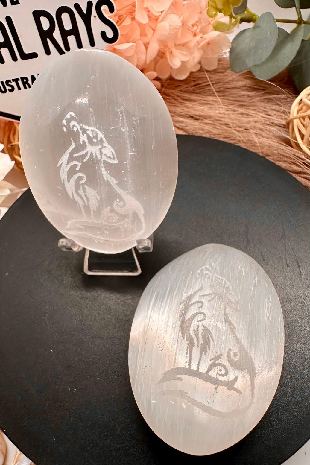 Selenite Palm Stone with Engraving