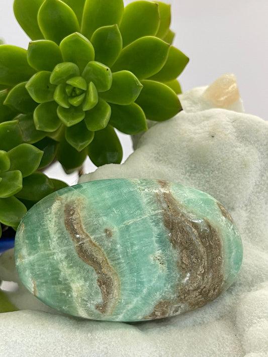 Blue Aragonite Palm Stone — A Grade