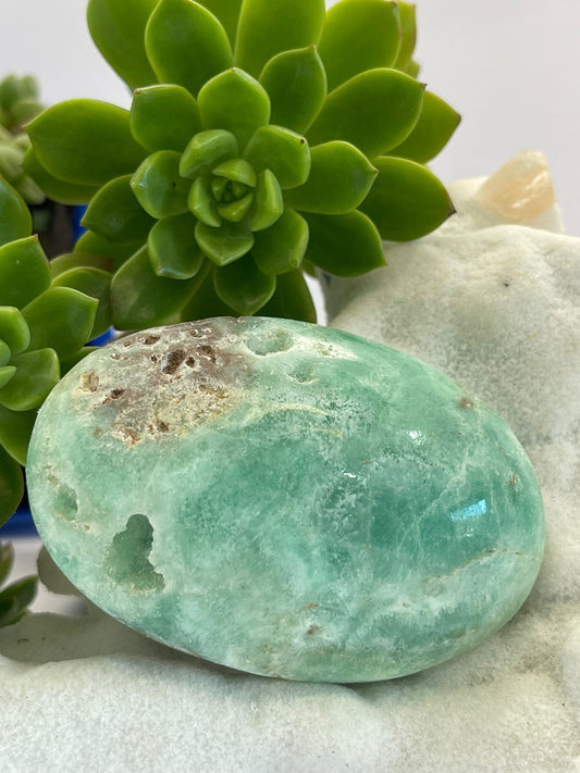 Blue Aragonite Palm Stone — A Grade