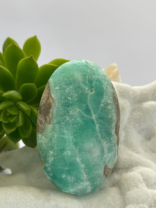 Blue Aragonite Palm Stone — A Grade